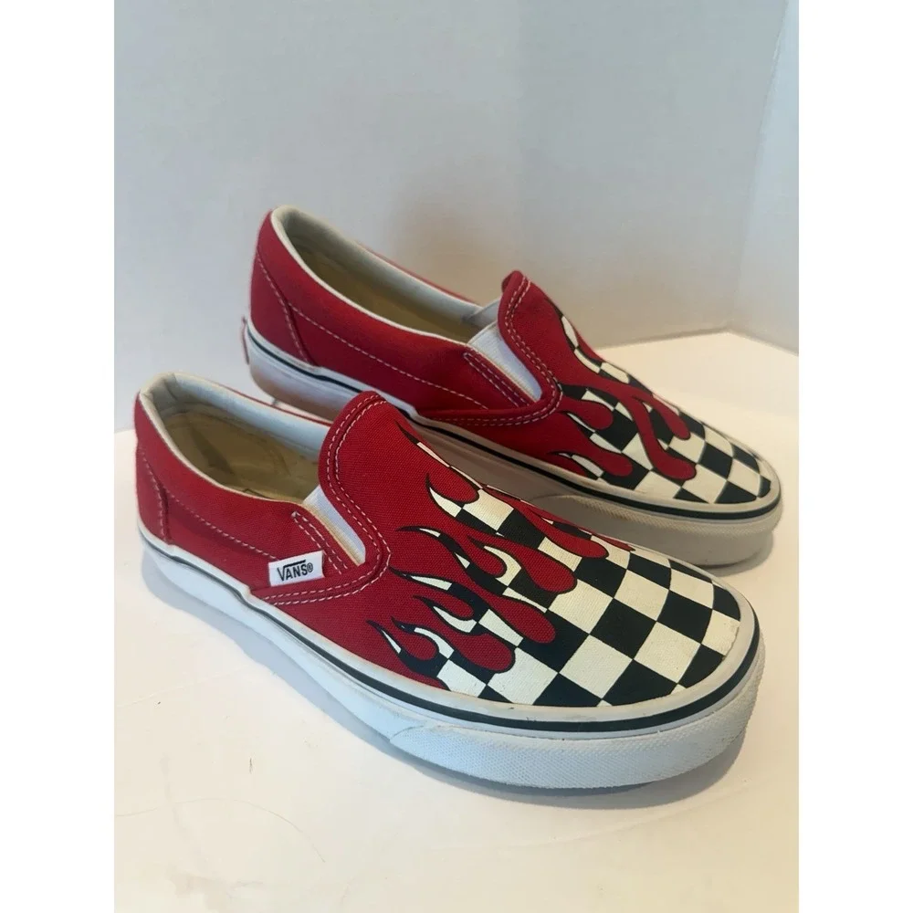 VANS Checkerd Flame Classic Slip On Skate Shoes Size 4.5 Men's Or 6 Women's - Picture 2 of 9